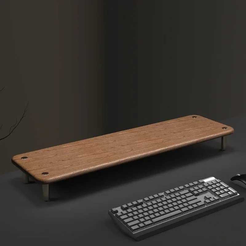 Solid Wood Monitor Stand Riser with Support Shelf for Desktop PC, Laptop, Ergonomic Screen Riser Organizer for Office Desk