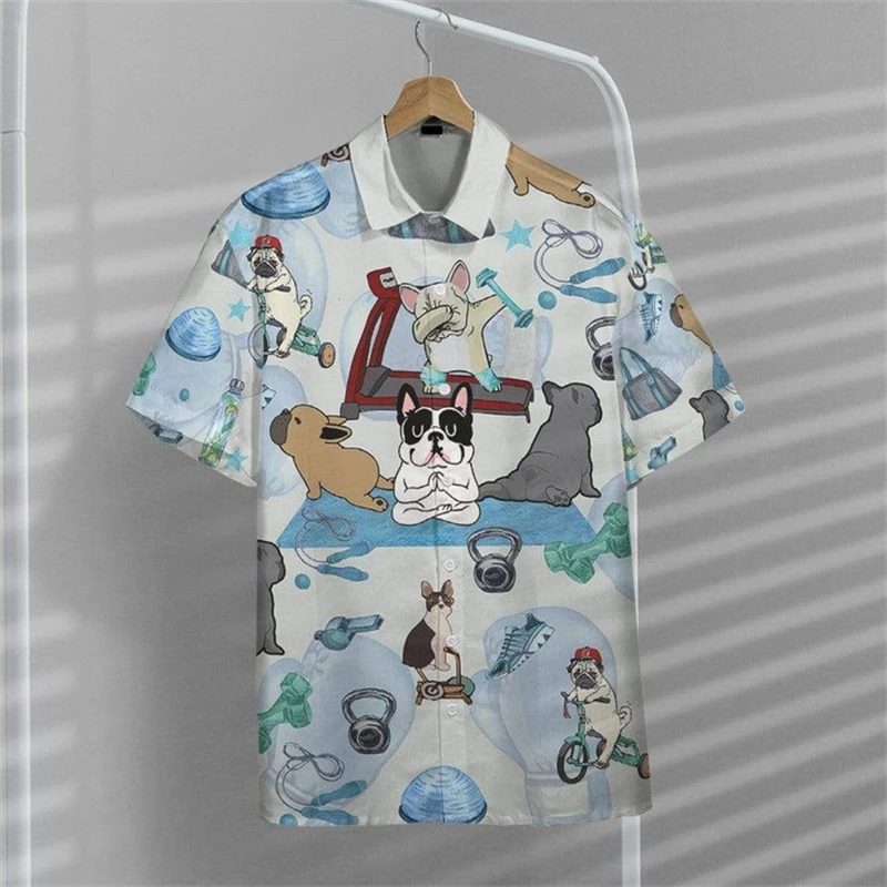 Hawaiian Male Cartoon Dog Shirt For Blouse Men 3D Dogs Casual Print Summer Men's Street Casual Short Sleeve Tees Tops Clothing