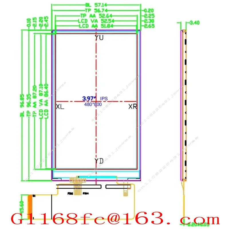 Customized 4-inch 800x480 IPS Sunlight-readable High-brightness LCD