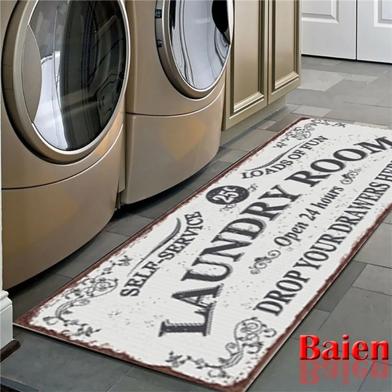 Non-Slip Floor Mat Bath Mat Entrance Doormat Self-Service Laundry Bathroom Kitchen Carpet Laundry Room Decor Print Lounge Rug