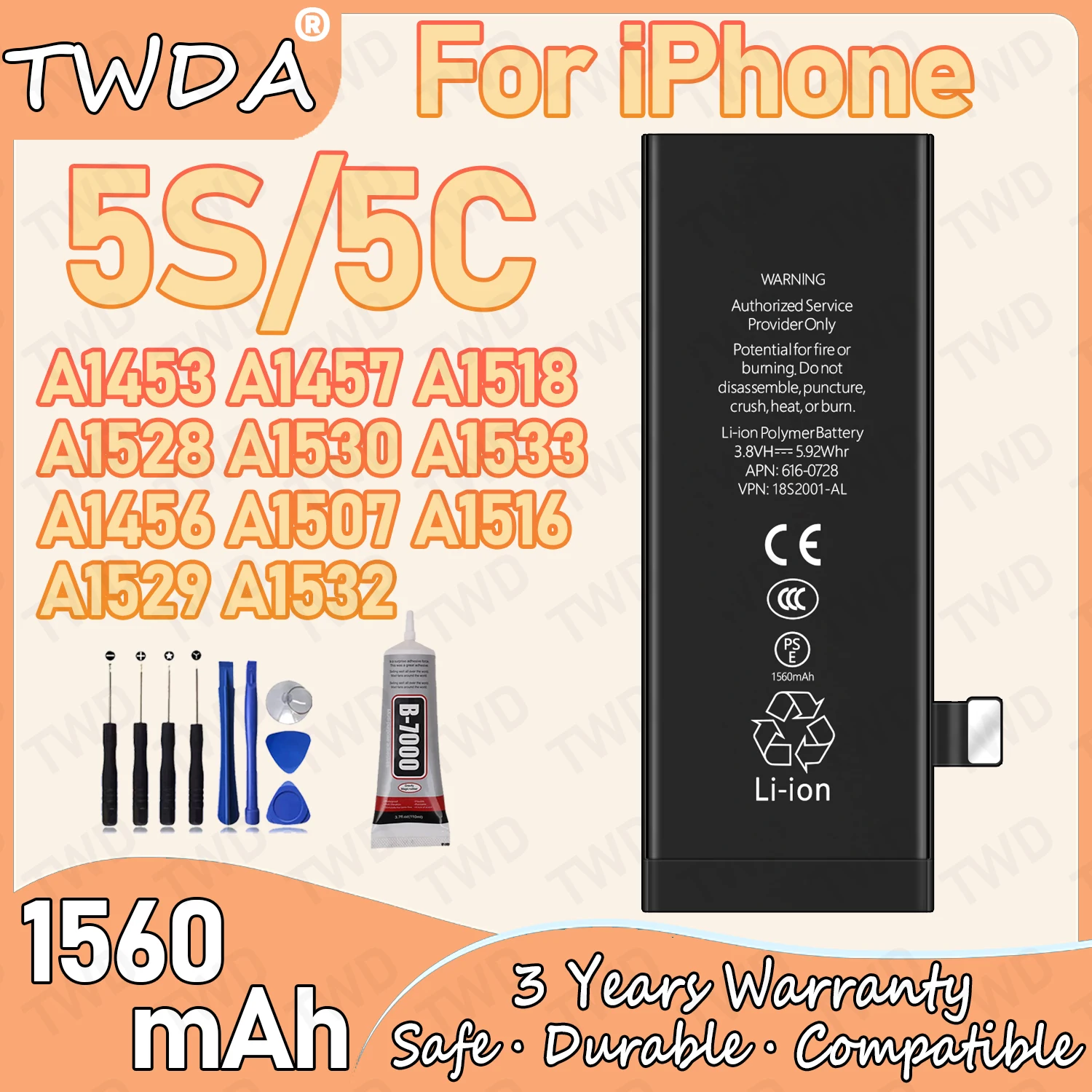 18S2001-AL Аккумулятор большой емкости 1560 мАч для iPhone 5S/5C/A1453/A1457/A1518/A1528/A1530, новые аккумуляторы высокого качества + бесплатные инструменты