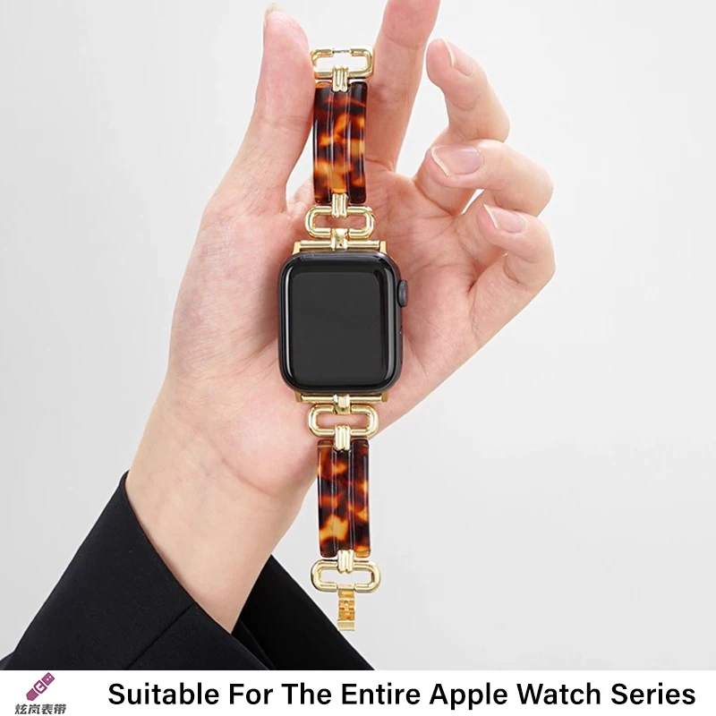 Cinturino in metallo resina di lusso per cinturino Apple Watch Ultra 2 49mm Iwatch Series 10 9 8 6 7 5 SE 4 46/45/44/42/41/40/38mm Bracciale donna