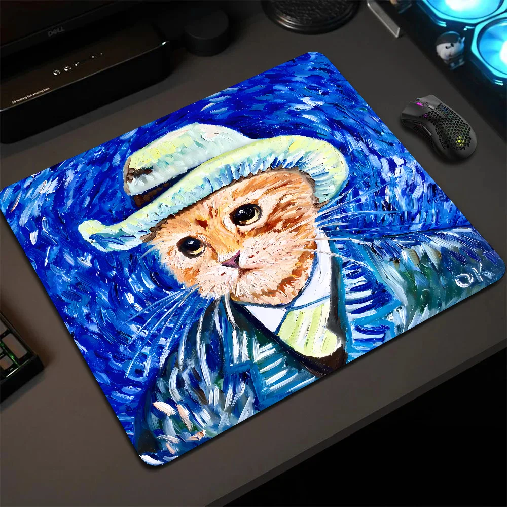 

Van Gogh Cat Mousepad Small LockEdge Mouse Pad For Gamers Computer Desk Pad Rectangular Anti-slip Rubber