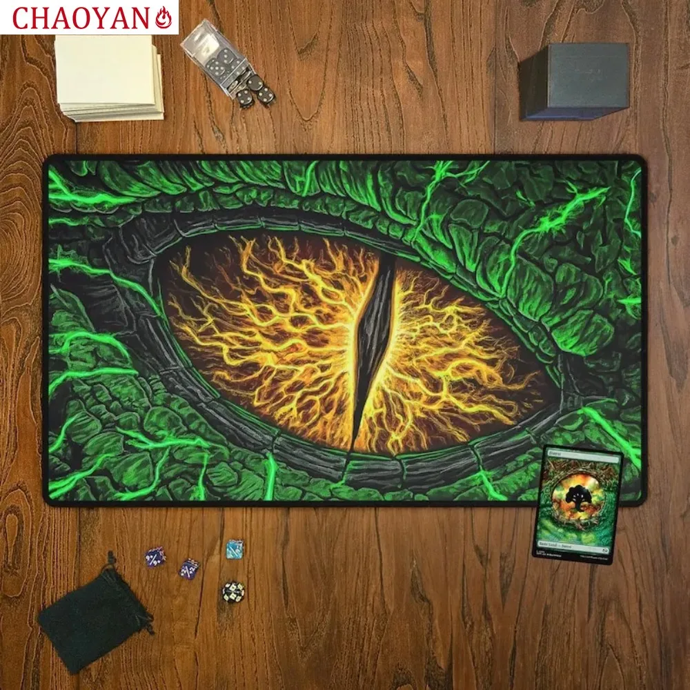Desain Mata Naga Terbang TCG MTG Playmat Kartu Perdagangan Tikar Permainan Anti Selip dan Tepi Kunci Dapat Dicuci Cocok untuk Pesta Ajaib