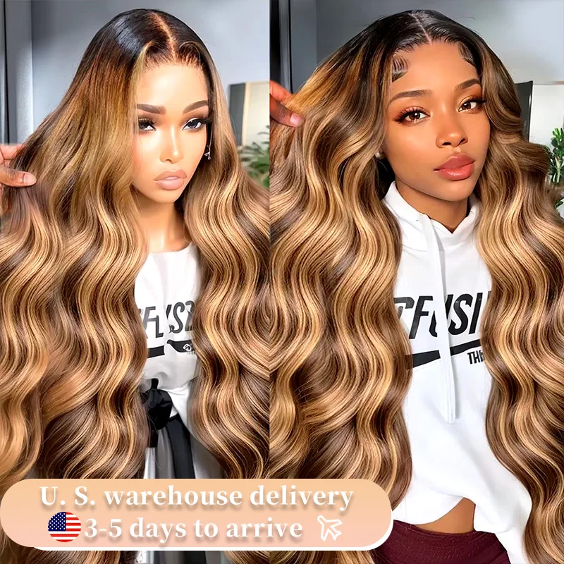 210 Density 4/27 Highlight Brown Body Wave 13x4 Colored Lace Front Human Hair Wigs Glueless 13x6 HD Lace Frontal Wig For Women