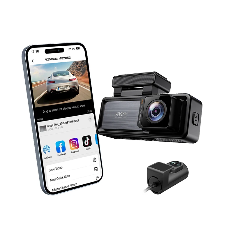 الترا واضح 4K ضوء النجوم للرؤية الليلية عدسة مزدوجة جهاز تسجيل فيديو رقمي للسيارات مسجل قيادة أمامي وخلفي تسجيل مزدوج واي فاي موبايل ربط