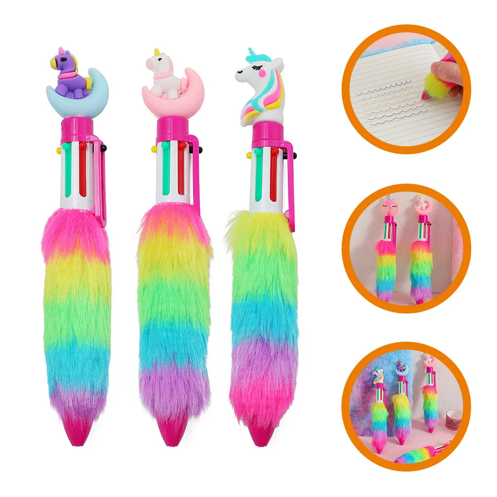 3 Pcs Ballpoint Pen Unique Colored Pens Rainbow Fluffy Children's Multicolor Plush Colorful Safe