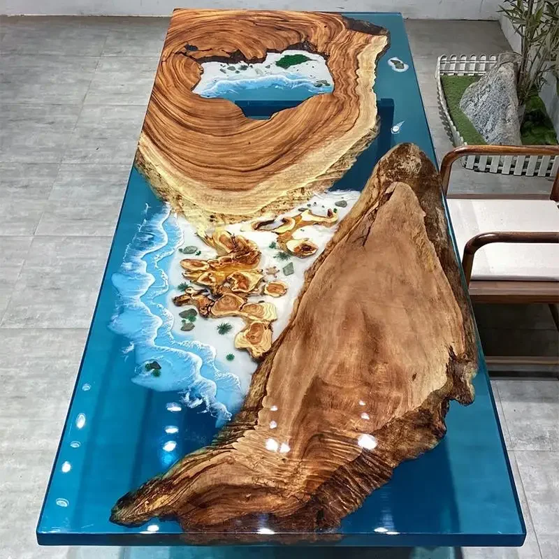 Epoxy Resin River Table,Solid Wood Large Board Wave Countertop,Tea Table Dining Table Coffee Table,Natural Tree Log Wood