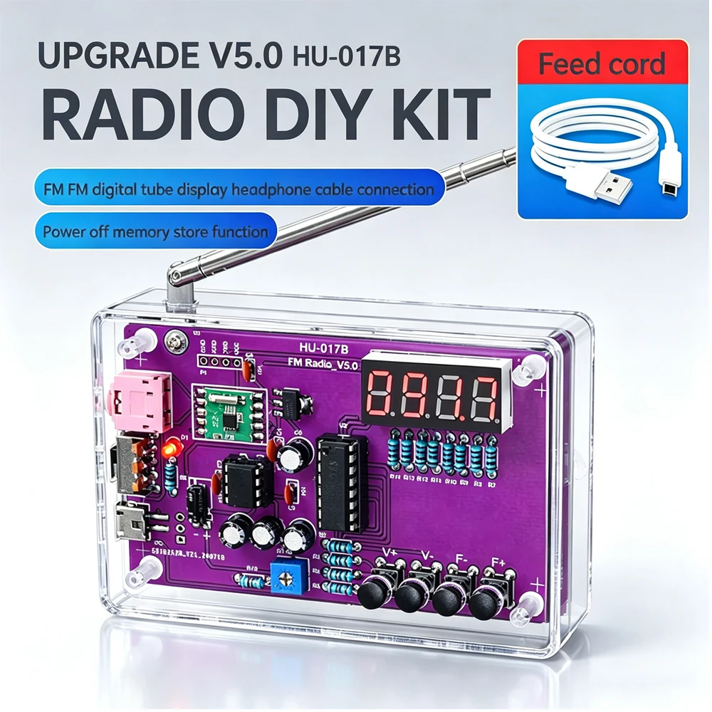 DIY FM Radio Electronic Kit 87-108MHz Adjustable Frequency Digital Display Soldering Project Practice Solder RDA5807S