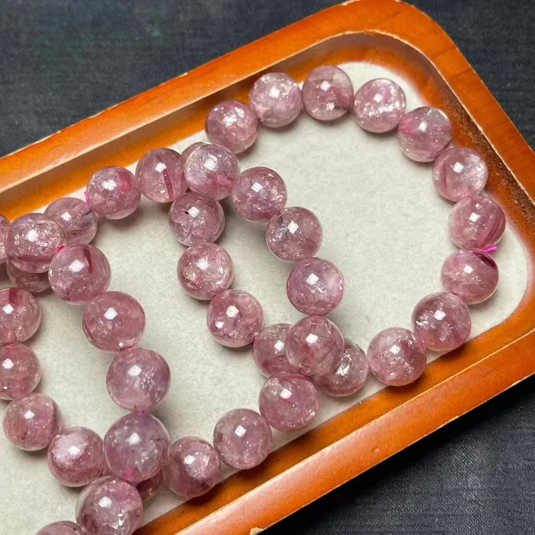 Unit One Bracelet 11mm To 13mm Natural Rose Lepidolite Crystal Healing Bead Bracelet