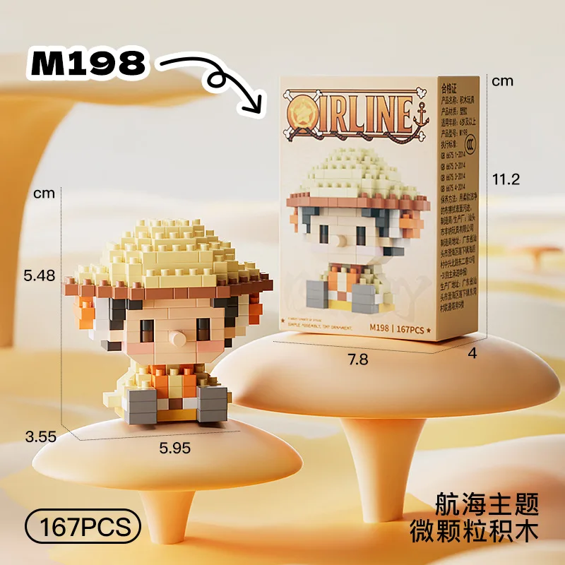 Neue ONE PIECE Sonnengott Nika Luffy Micro Action Block Chopper Ace Buggy 3D Anime Modell Bausatz Mini Bausteine Figuren Spielzeug als Geschenk