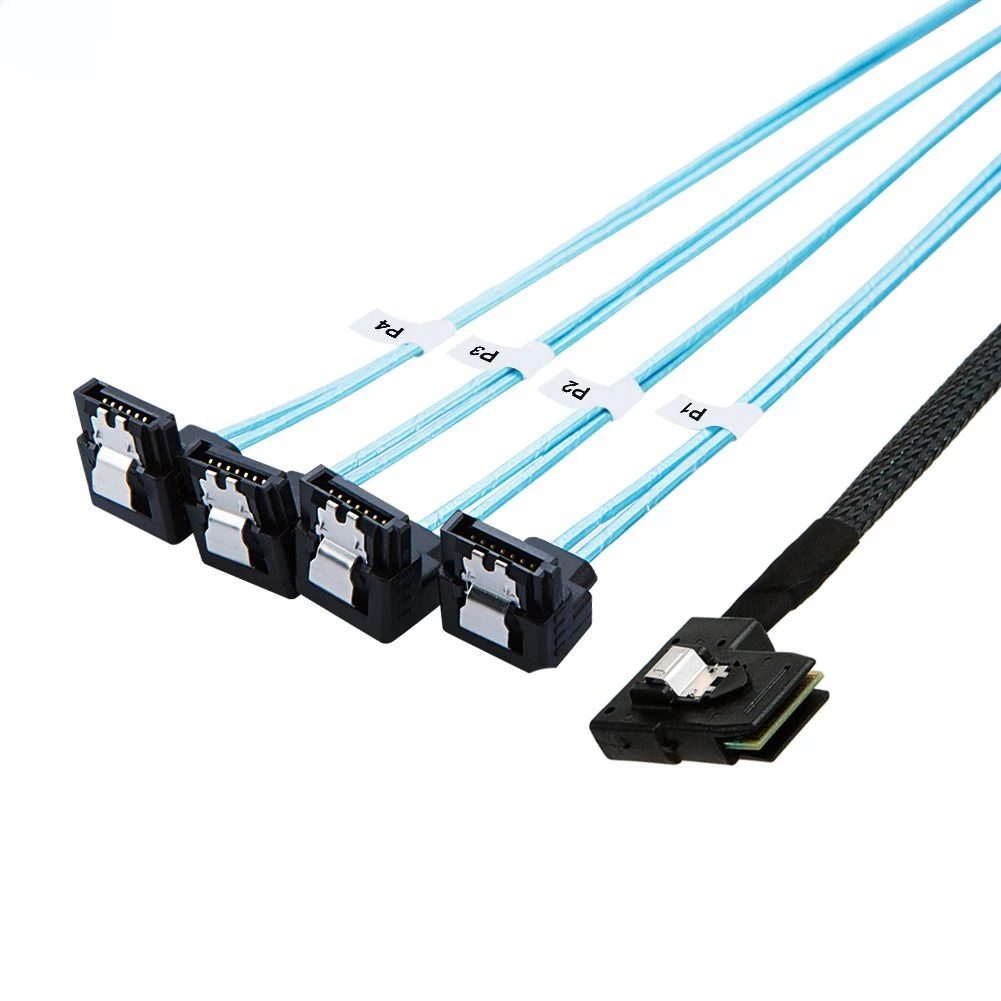 Mini SAS SFF-8087 36P الانحناء الأيسر إلى SATA 90 درجة خادم عالي السرعة قرص بيانات محرك طول الكابل اختياري 0.5 متر 1 متر