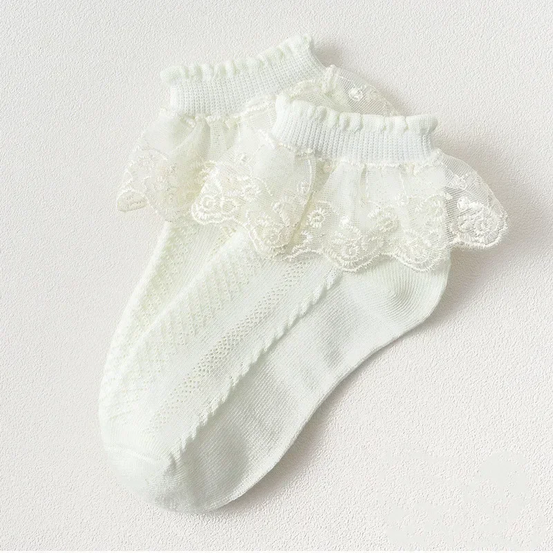 Baby Girl Toddler Kids Socks Breathable Cotton Lace Ruffle Princess Mesh Children Ankle Short Floor Sock Solid White Pink Yellow