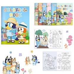 6/12/24pcs Bluey Bingo Anime Figure Color Diy Coloring Book Cartoon Graffiti Painting Book Children Puzzle Drawing Toys