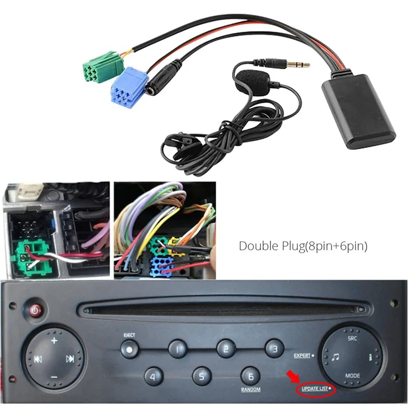 6PIN 8PIN Car 5.0 Bluetooth Module AUX Adapter with MIC Handsfree Audio MP3 Music Adapter AUX Audio Cable for  Update List Radio