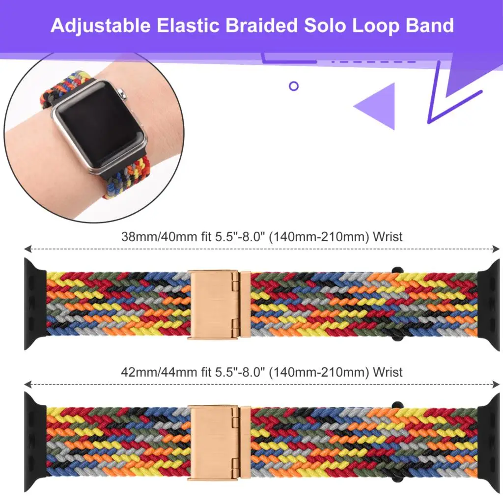 Nylon fabric band for Apple Watch Series 6 SE 5 4 3 38mm 40mm 42mm 44mm Adjustable Braided Solo Loop Elast strap for iwatch