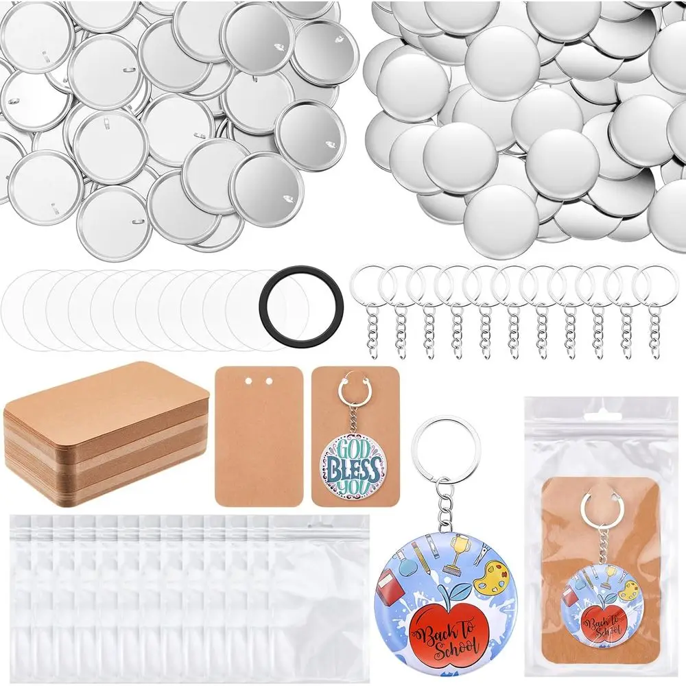 

100 Sets 58 Mm/ 2.25 Inch Button Maker Keychains Supplies Metal Button Badge Sets Including Metal Shell, Plastic ilm, Backing Pa