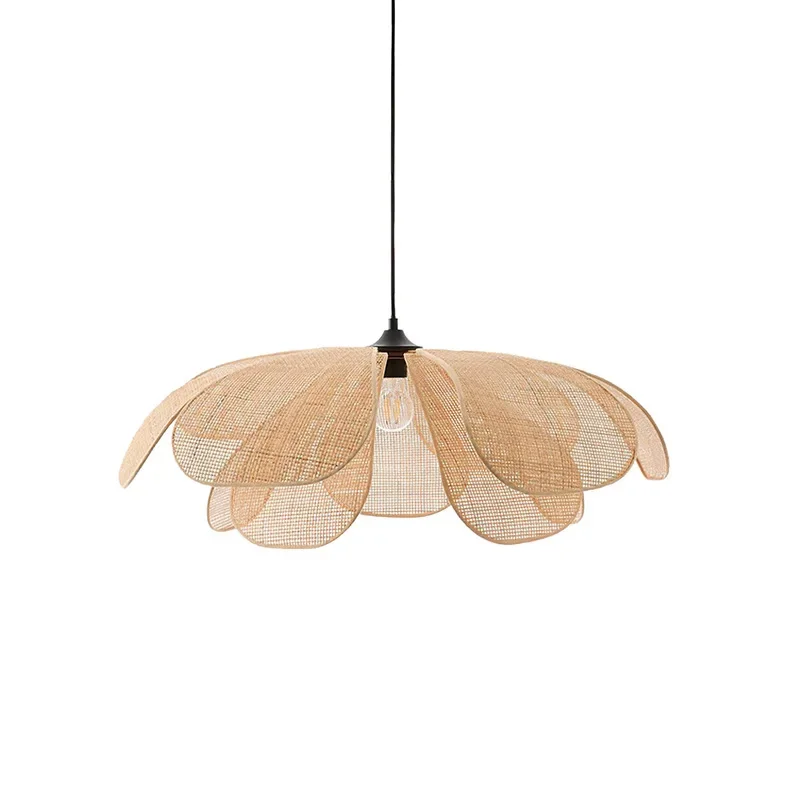 

wabi-sabi wind zen tea room woven petal lamp homestay living room bedroom dining room creative decoration rattan chandelier