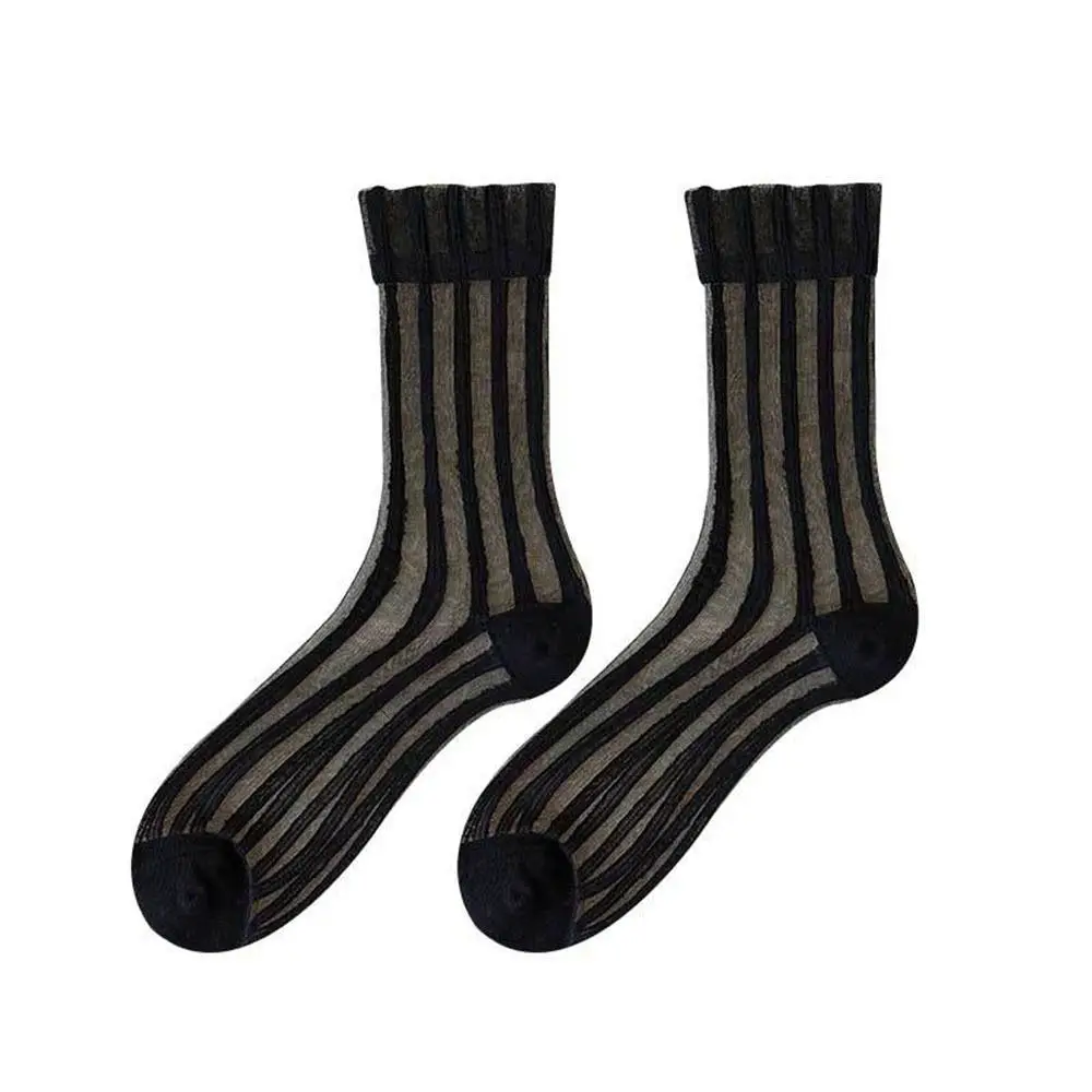 Fashion Ultra-thin Mesh Transparent For Women Japanese style Middle Tube Socks Female Hosiery Glass Silk Socks Striped Socks