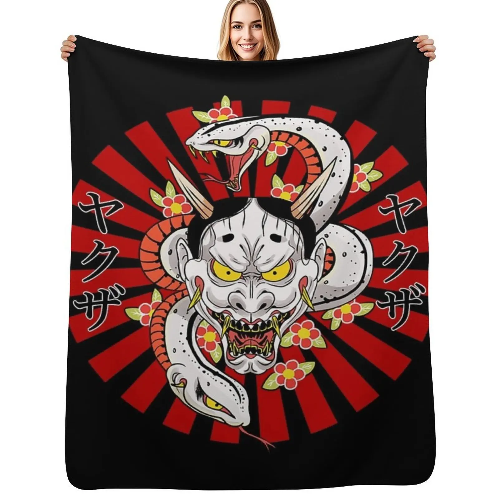 

Snake Yakuza Mask Throw Blanket Flannel Fabric Soft Plush Plaid for babies Blankets
