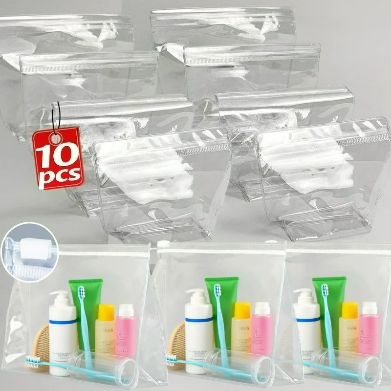 

1/10Pcs Self-Standing Zipper Bags Transparent PVC Travel Toiletry Organizer Cosmetic Bags Waterproof Jewelry Storage Cases