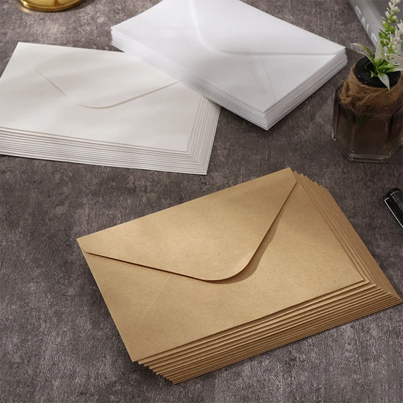 100pcs Sulfuric Acid Paper Envelopes For DIY Postcard Card Storage Wedding Invitation Gift Packing White Kraft Paper Envelopes