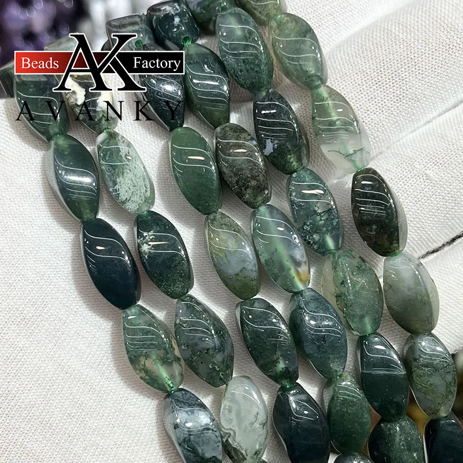 8x16mm Natural Aquatic Agate Stone Twist Shape Beads Faceted Jewelry Making DIY Necklace Bracelet Accessory 15''