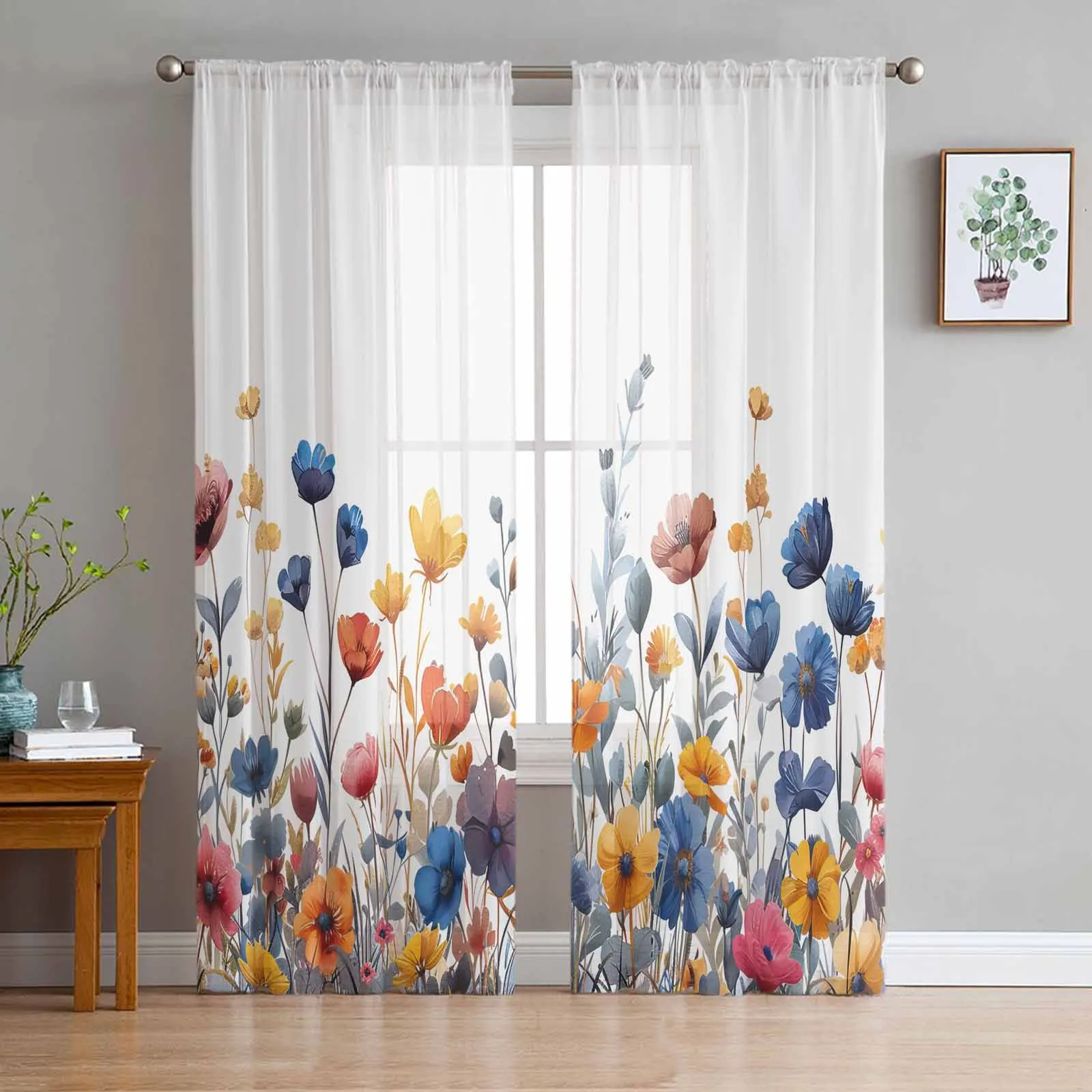 

Flower Daisy Plant Leaves Tulle Curtains for Living Room Bedroom Modern Chiffon Sheer Voile Kitchen Window Curtain