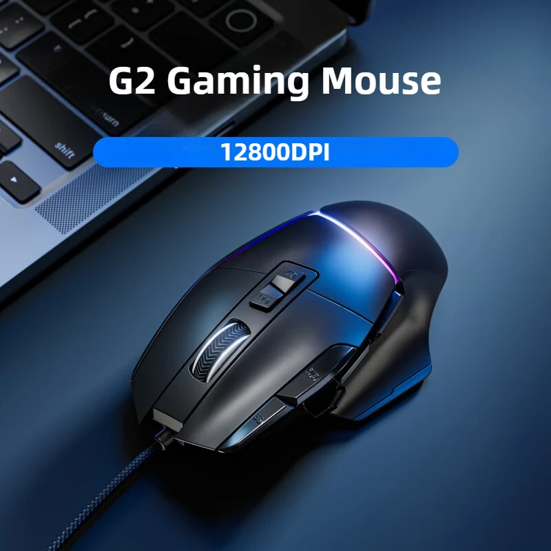 G2 Wired Gaming Mouse 12800DPI Ergonomics RGB Lighting Effect 1000Hz 7000FPS 9 Keys Macro Programming Mouse for Laptops Desktop