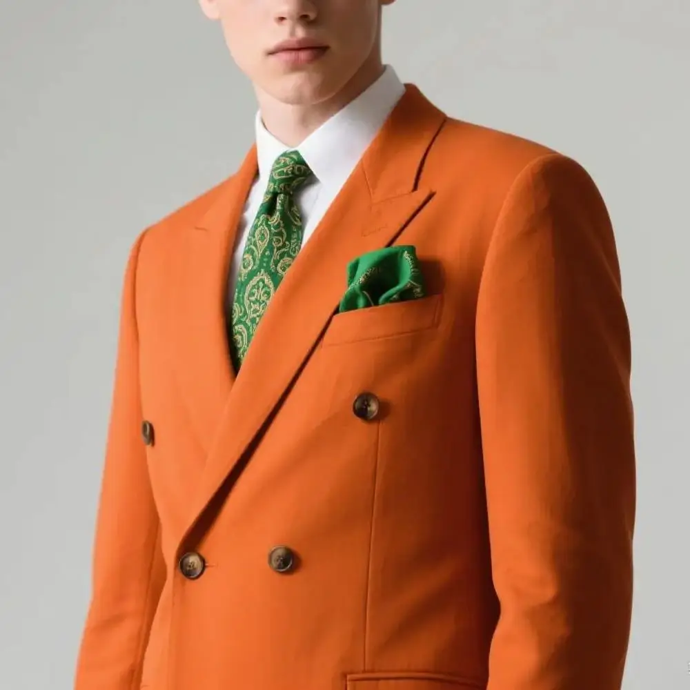 

2 PCS Men Suits Formal Groom Tuxedos Shawl Lapel Double Breasted Jacket Pants Business_Wedding Suits Set