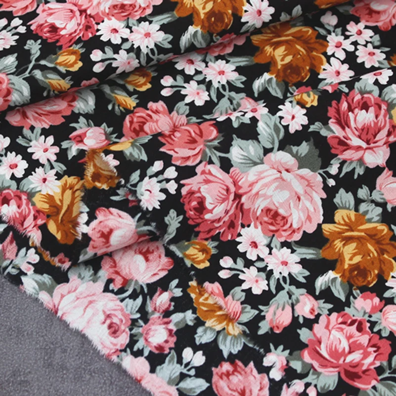 Cotton Poplin Printed Fabric Pastoral Style Large Floral Clothing Thin Breathable Sewing Accessories