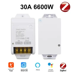 Tuya Zigbee Smart Home Automation Switch Circuit Breaker 20A 30A 6000W Smart Household On/Off Controller Relay Timer