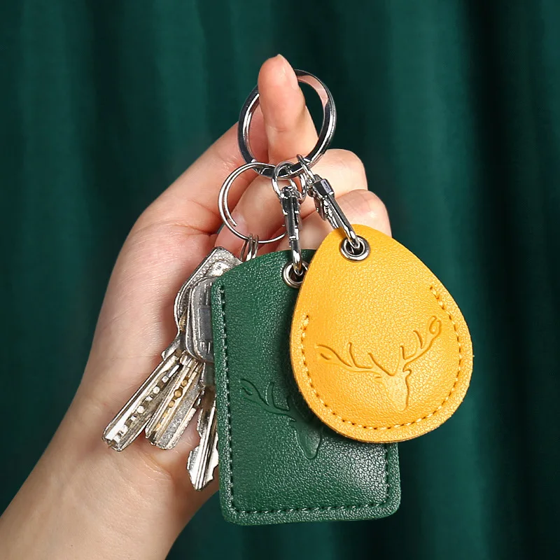 

Elevator Community Bus Rectangular Induction Access Control Card Genuine Leather Protective Case Holder Small Mini Keychain MLAO