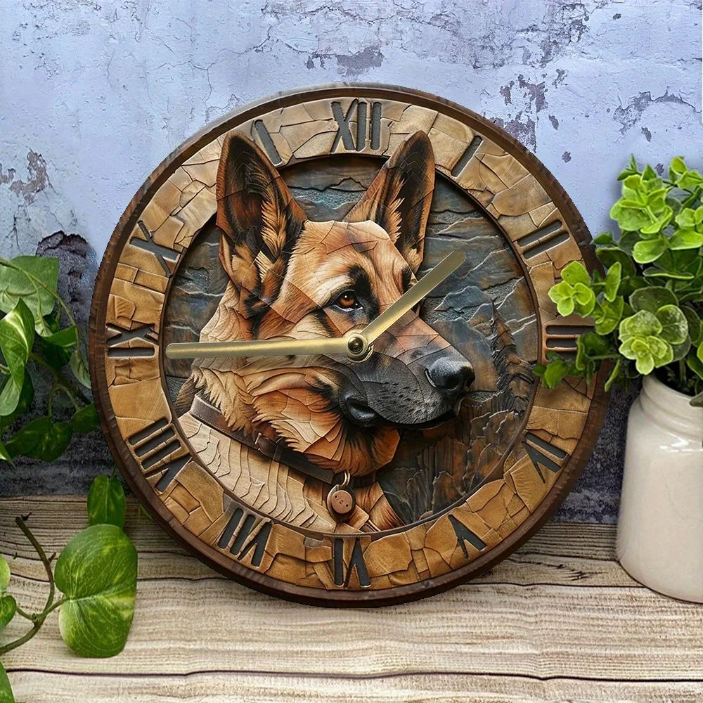 German Shepherd Aluminum Wall Clock - Diy, Spring-Themed Bedroom Decor, Perfect Easter Gift For Boys