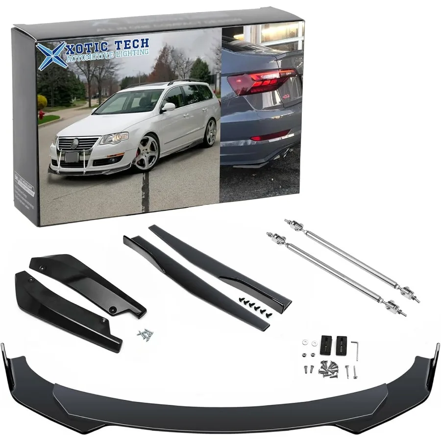 

Front Bumper Lip Spoiler + Side Skirt Splitter + Rear Bumper Lip Wrap Splitter Canard Car Body Kits with Silver Adjustable 1013