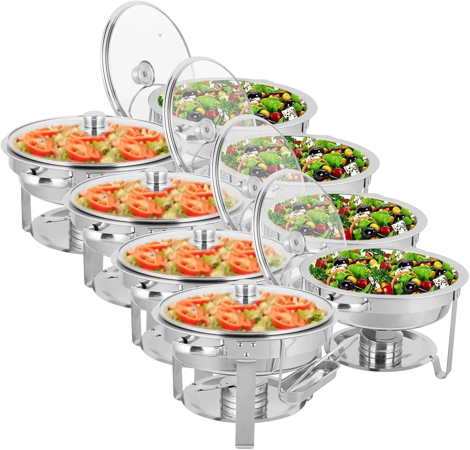 

ROVSUN 5Qt 8 Pack Chafing Dish Buffet Set, NSF Stainless Steel Round Chafers for Catering, Buffet Servers and Warmers Set with