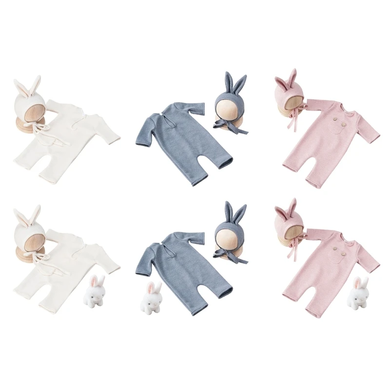 

Baby Photo-Shooting Props Rabbit Costume Set Romper & Hat Newborn Photo Props Photography Clothes Set Pilling Resistant