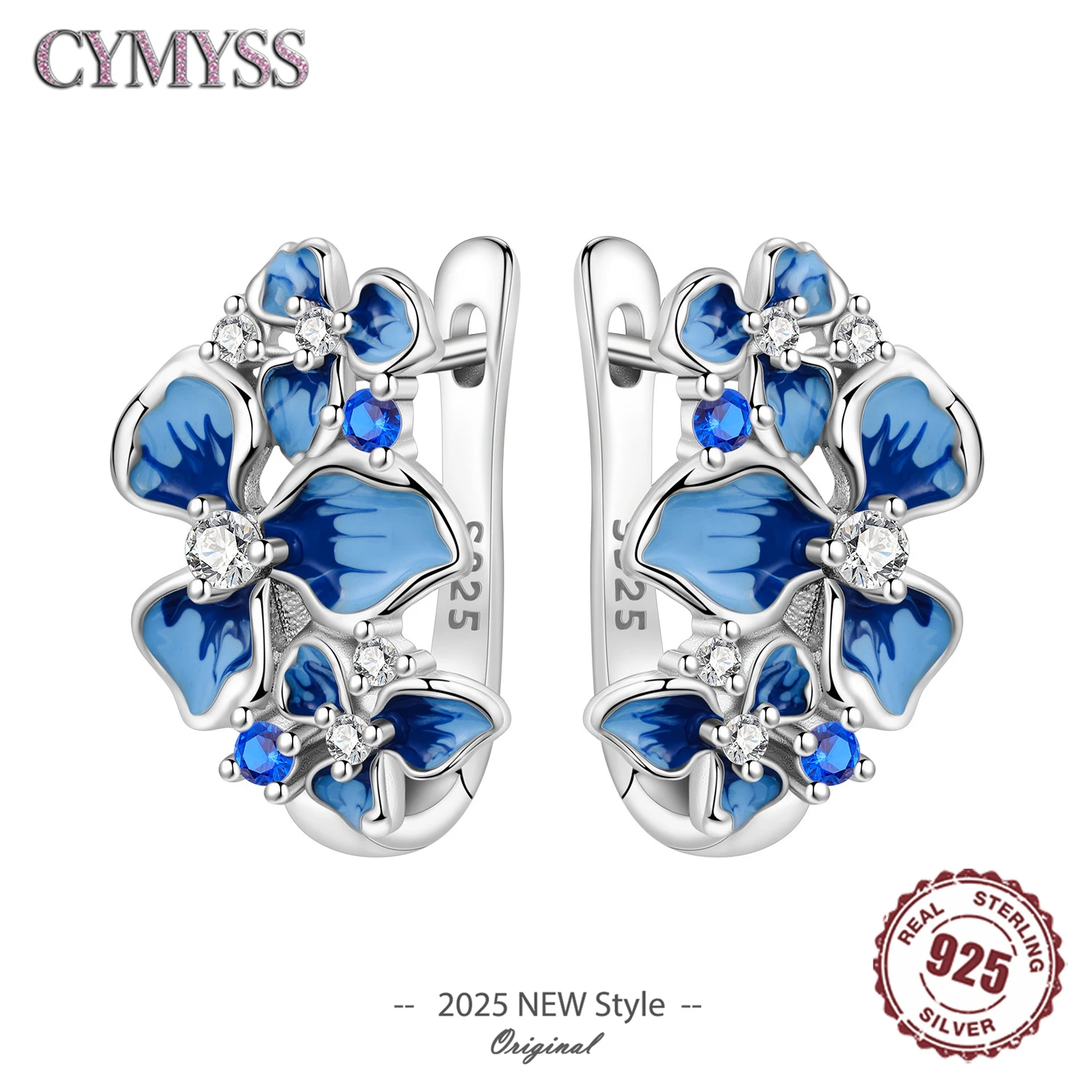 

925 Sterling Silver Purple Flowers Plants leaf Series Blue Iris Flower Earring Hoop Earrings For Women Jewelry Gifts Eardrop