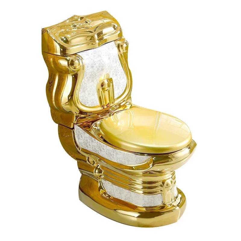 Royal extreme luxury quality electroplated hotel golden wc HOT SALE one piece Vintage gold ceramic toilet bowl set bathroom