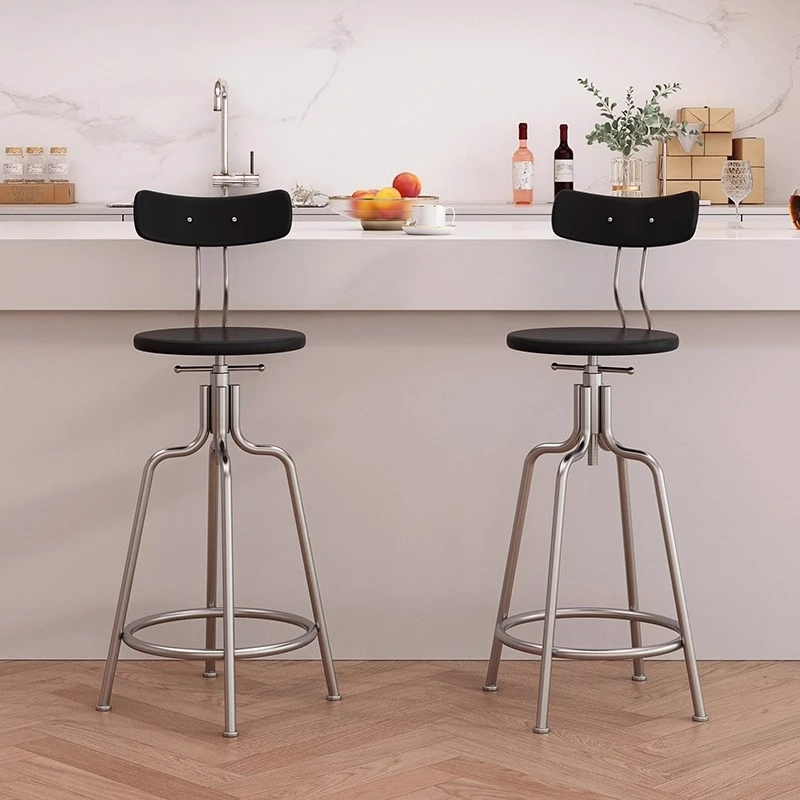 Scandinavian Bar Stool with Backrest Adjustable Height Counter Stool Kitchen Island Chair Swivel Reception Stool for Home Bar
