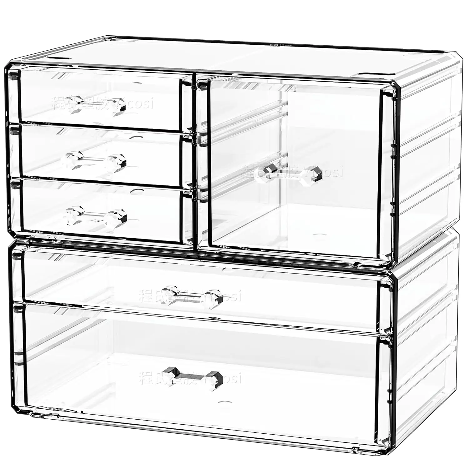 2 Pack Clear Stackable Desk Organizer with Drawers for Skincare, Makeup, Jewelry & Vanity Essentials