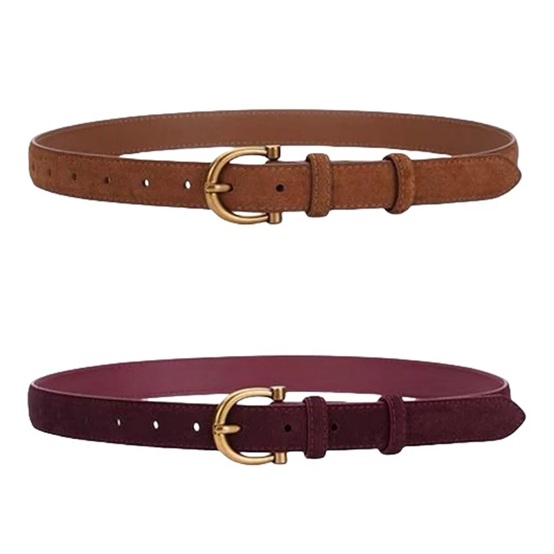 حزام جلد الغزال الفاخر للنساء حزام جلد أنيق الذهب دبوس مشبك جلد البقر ذات العلامات التجارية حزام الملابس والاكسسوارات حزام النساء