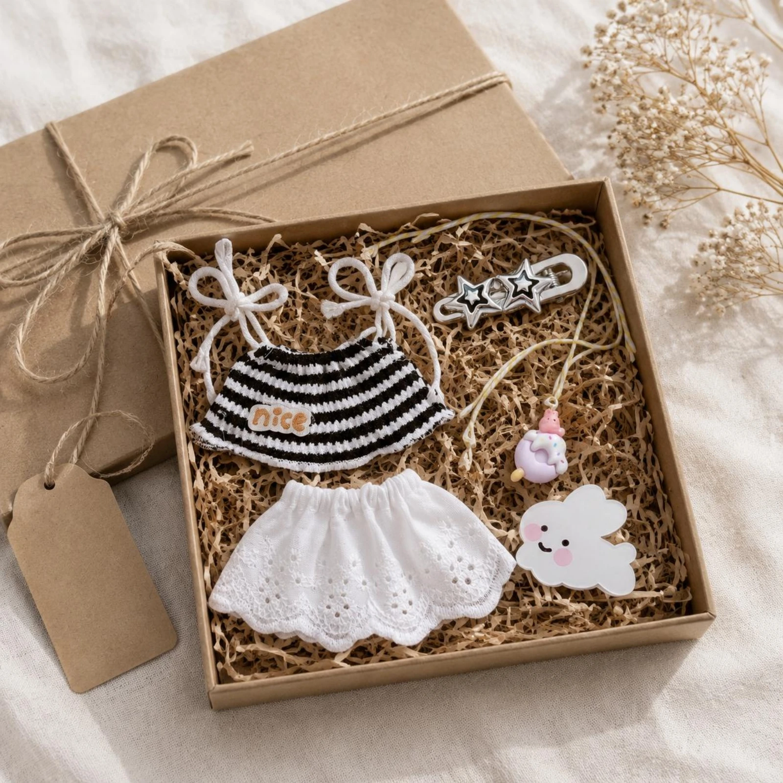 Striped Camisole Set Tie Straps Doll Clothes Set Fashion Doll Outfit Black and White Toy Apparel Easy to Put On