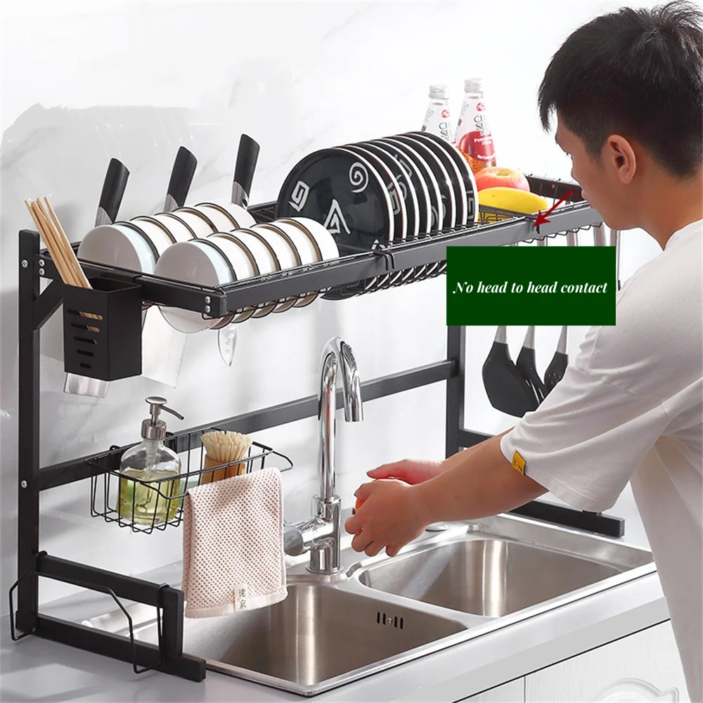 Multifunctional Storage Rack for Kitchen, Luxury Tableware, Thickened Carbon Steel, Single, Double-Layer Bowl, Chopstick