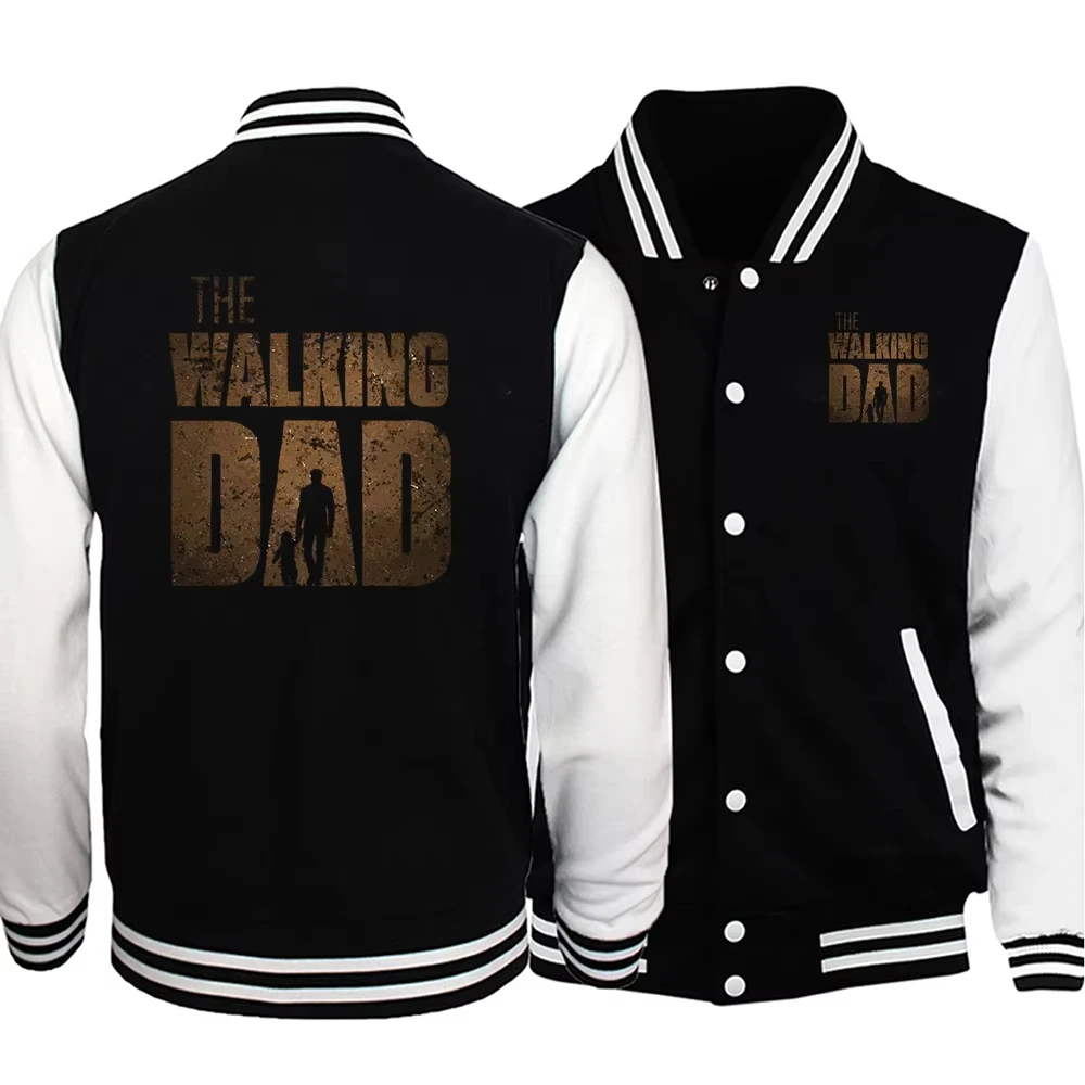 

Walk Side By Side with Daddy Male Jackets Loose Casual Baseball Uniform Fashion Comfortable Clothing Funny Street Coat for Male
