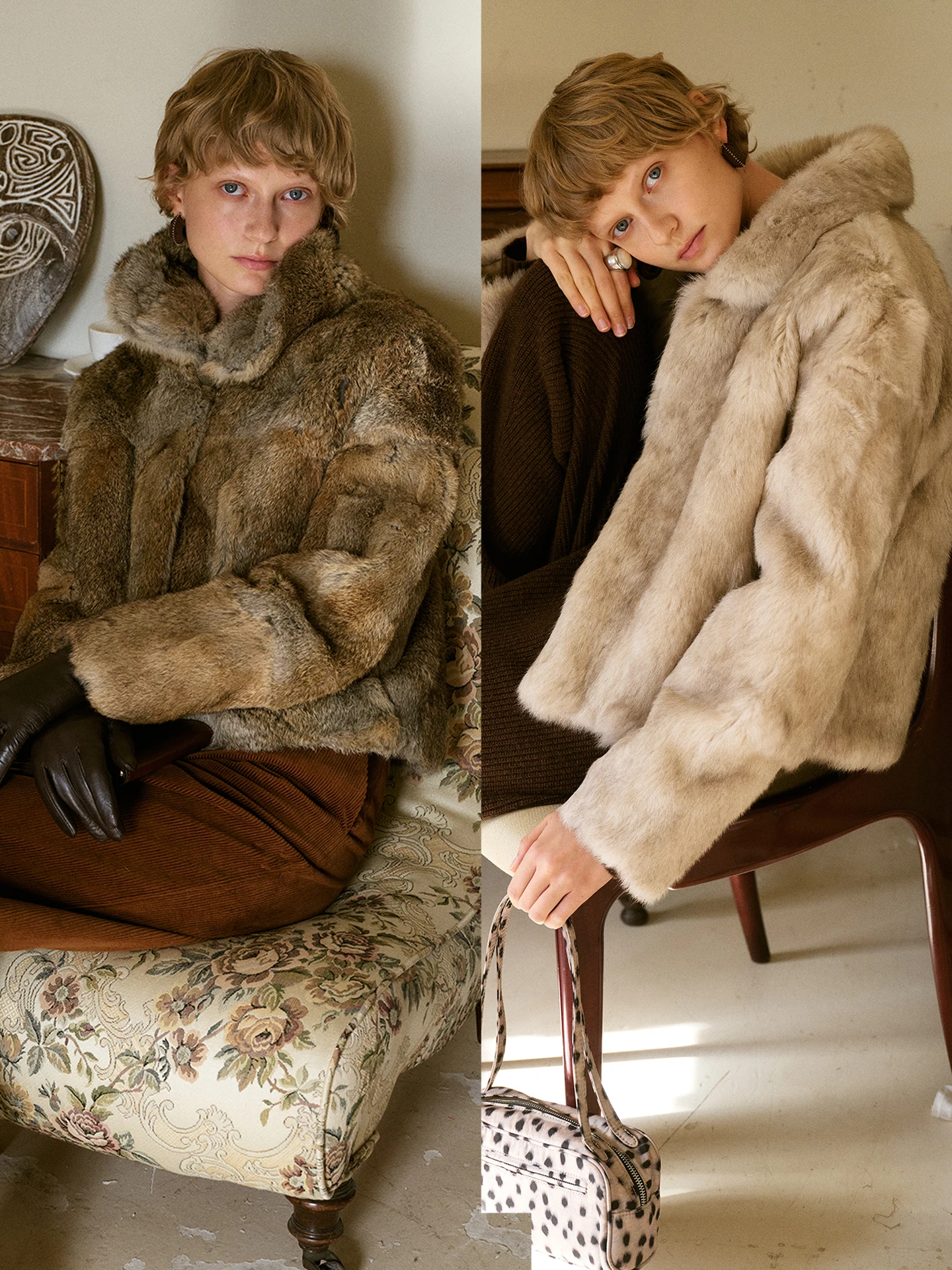 

Винтажное пальто из кроличьего меха, свободное пальто с небольшим воротником, теплая женская модная верхняя одежда, топ, домашний французский ретро