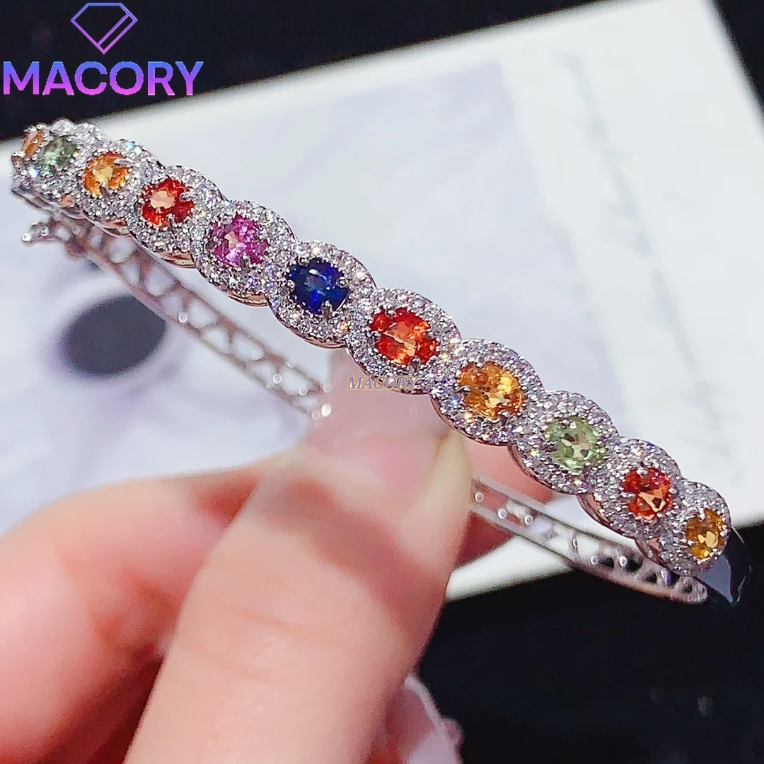 S925 silver inlaid natural colorful blue sapphire bracelet for women fashionable new style with beautiful colors
