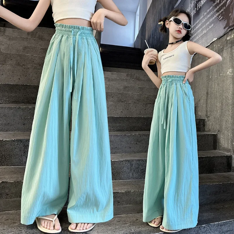 

Teens Girls Casual Pants Summer Loose Cool Wide Leg Pants for Kids Daily All-match Thin Children Beach Trousers 8 10 12 14 Years