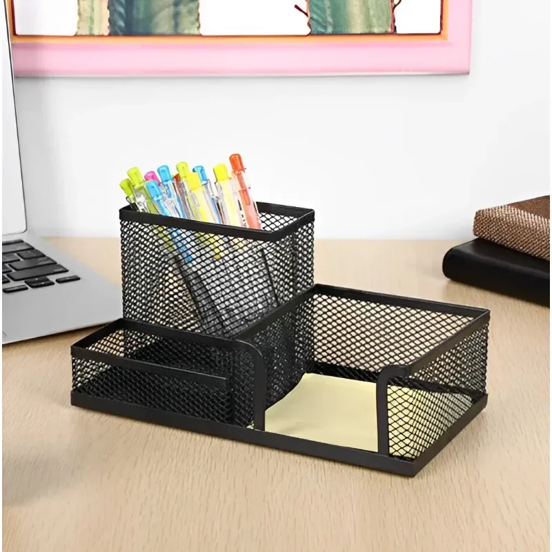 Metal Mesh Desk Organizer, Office Desktop Holder for Pens, Clips, Stapler & Supplies, Multi-Compartment Wire Storage Tray