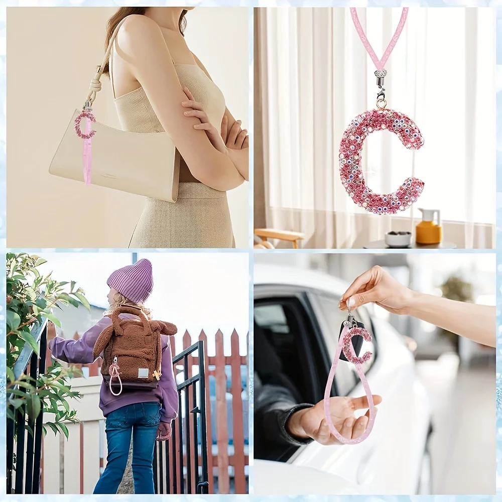 Kreatywny Rhinestone P-Z list wisiorek na lusterko wsteczne samochodu kryształowa dekoracja samochodu Bling akcesoria zwisający kreatywny błyszczący urok — zdjęcie 5